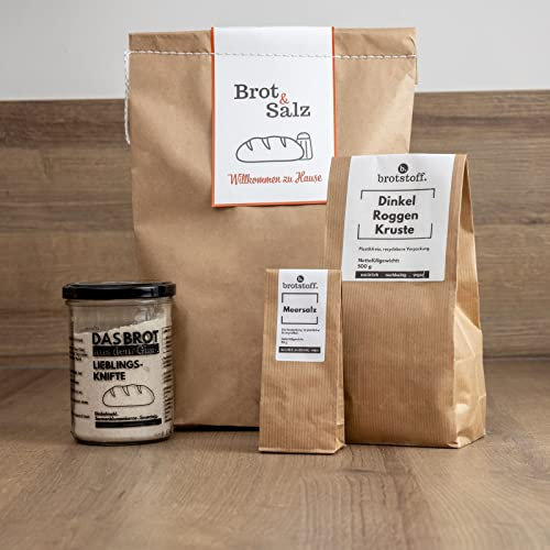 brotstoff - Brot und Salz Brotbeutel - Backform, Brotbackmischungen & Salz - Einzugsgeschenk für Haus und Wohnung, Einweihungsgeschenk, Richtfestgeschenk, Richtfest-Geschenke-Mitbringsel