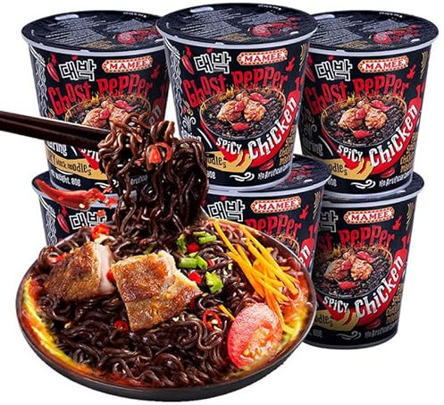 Hot & Spicy Ghost Pepper Noodles Spicy Hot Ramen Instant Noodles Dry mixed noodles Super spicy Packaging black noodle (6 pack)