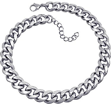 RUGGED STEEL - Collana da donna in acciaio inox massiccio largo 13 mm – Elegante collana da donna XXL Statement 35 40 45 + 5 cm – Argento oro rosa impermeabile e ipoallergenico – con scatola