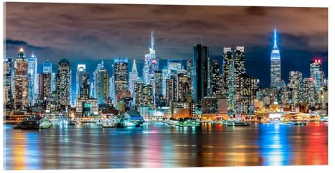 Posterlounge New-York-Skyline bei Nacht Acrylglasbild von Sascha Kilmer 120 x 60 cm Wandbilder Wanddeko