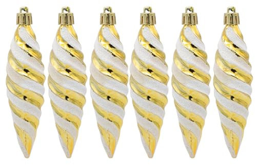 11CM 6Pcs Spiral Shaped Baubles Glitter Christmas Tree Ornaments Decorated Hanging Baubles Glitter Baubles Christmas Tree Pendants Ornaments Holiday Wedding Party Decoration, Gold