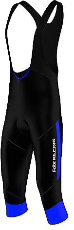 FDX DX - Salopette da ciclismo a 3/4 da uomo, con imbottitura in gel, per ciclismo, Nero e blu., M