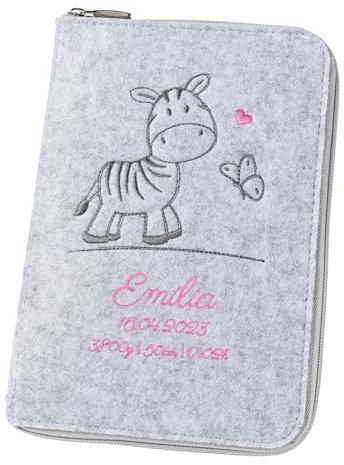 U-Heft Hülle 'Zebra & Schmetterling' DIN A5 aus Filz (Farbe & Stickerei wählbar) - Hülle für Kinderuntersuchungsheft & Impfpass - Organizer - Geschenk für werdende Mütter & Baby