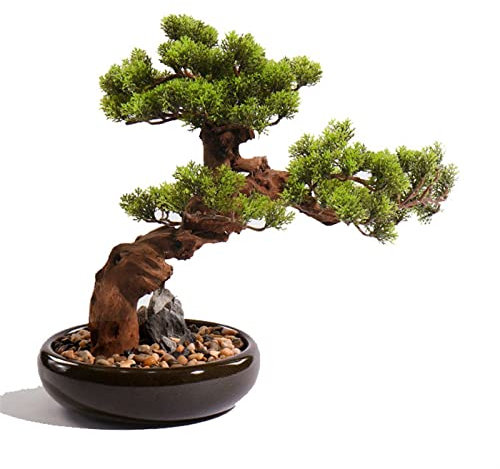 UsmAsk Künstlicher Bonsai, 43,2 cm, künstliche Bonsai-Kiefer, künstliche Topfpflanze, Schreibtisch-Display, künstlicher Baum mit Keramik-Blumentopf-Ornamenten, Bonsai-Pflanze für das Heimbüro