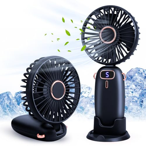 KEWUZY Ventilatore Portatile, Delicato Mini Ventilatore Portatile USB Ricaricabile, 5 Velocità Regolabili E Base Staccabile, Ventilatore Tascabile Piccolo per Ufficio, Viaggi, Casa, Esterni (Blu)