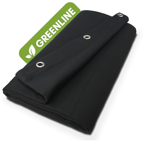 B1 Bühnenmolton konfektioniert – Molton-Vorhang Greenline, blickdichter Verdunkelungsvorhang mit 16er Ösen, ideal für Film, Foto, Theater & Event – 9 x 3 m, 320g/m2, Schwarz