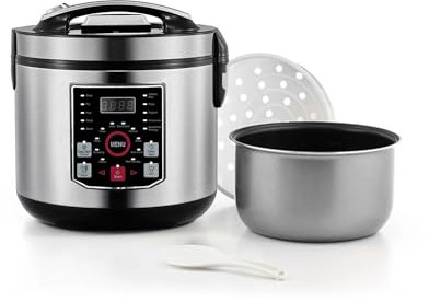 Avilia Robot da Cucina Multifunzione con 20 Programmi - Multicooker 5L, Display LED, Controllo Digitale | Ideale per Yogurt, Riso, Porridge e altri alimenti Acciaio Inox, 930W + cucchiaio in omaggio