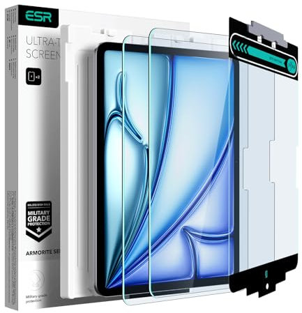 ESR 2 Piezas Armorite Protector de Pantalla para iPad Air 11 M3/M2 (7.ª/6.ª Gen, 2025/2024), Cristal Templado con Bandeja Instalación Fácil, Protección Militar, Resistente Arañazos, Transparencia HD