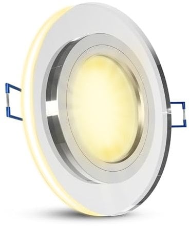 SSC-LUXon YAPU Glas Einbaustrahler mit LED Ring silber spiegelnd - Spot Design Einbauleuchte mit LED GU10 Lampe 3W warmweiß 230V
