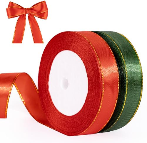 jijAcraft Satinband 20mm, Rot und Grün Schleifenband Phnom Penh, 44m Geschenkband Stoffband Dekoband für Weihnachten, Basteln Dekoration und Geschenkverpackung