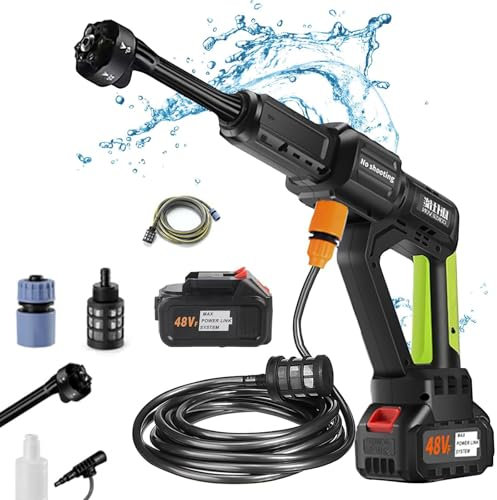 Nettoyeur Haute Pression sans Fil, 60Bar Nettoyeur Haute Pression Portable 21V,Batterie Rechargeable 30000 mAh,Buse 6 en 1,Convient pour Lavage de Voiture,Convient pour Lavage de Voiture, Cour, Jardin
