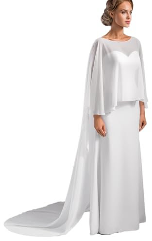 Ossadress Frauen Lang Chiffon Hochzeit Umhänge Brautumhänge Schals Brautschleier Umhang Kathedrale Länge Weiß