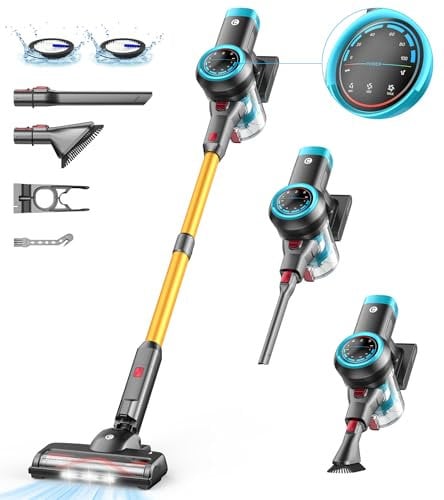 CHEBIO 45000Pa/550W/60Min Akku Staubsauger, Staubsauger Kabellos mit Selbststehendes Design, Staubsauger mit Anti-Tangle-Bürste und 5-Loch-Hocheffizienzfiltration für Hartböden, Teppich, Tierhaare