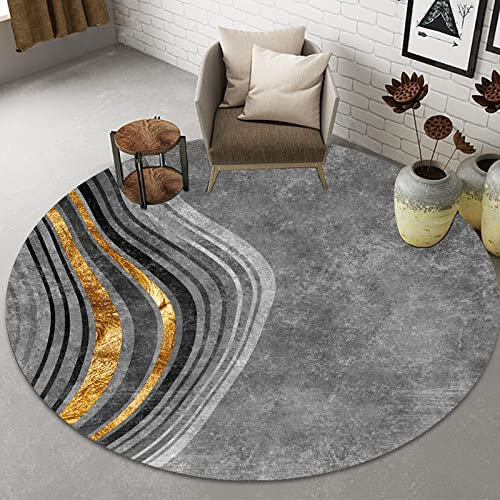 ZERAPH Traditioneller Orientteppich, fusselfrei, für Esszimmer, Eingangsbereich, Foyer, Wohnzimmer, Schlafzimmer, abstrakt, schwarz, grau, Gold, Halbbogen, ø 90 cm