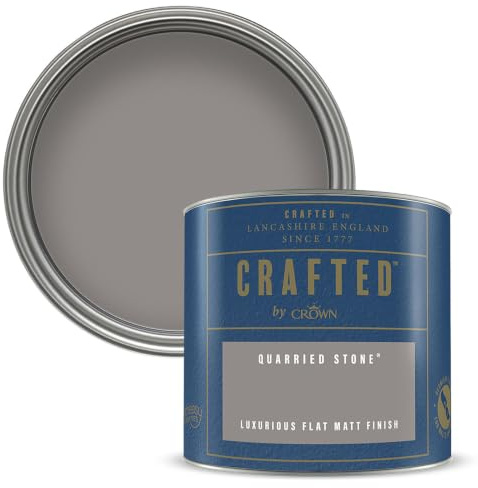 Crown CRAFTED Dark Grey Paint Matt Emulsion Tester - Sample 125ml | QUARRIED STONE velvety flat matt finish for interior walls, ceilings & wood. Soft to touch, hides imperfections, low VOC