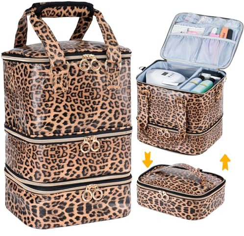 Uross Nail Polish Organizer Bag Holds 60 Bottles Nail Lamp, Gel Nail Polish Organizers and Storage Box for Nail Tech, Nail Kit Supplies Organizer Case - Leopard