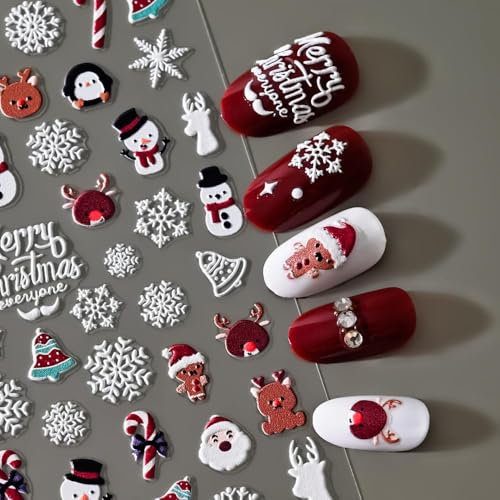 Nagelsticker Weihnachten, 4pcs Nail Art Sticker Weihnachten, Nagelsticker 3d Weihnachten, Nagelaufkleber Selbstklebend Weihnachten, Niedliche Winter-Weihnachts-Nagelkunst-Accessoires