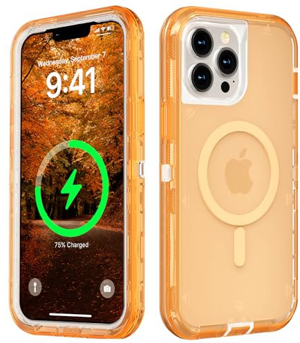 Follaroma for iPhone 13 Pro Max Case, Compatible with MagSafe, Dual Layer Transparent Magnetic Phone Cases, Heavy Duty Shockproof and Anti-Drop Protective Cover for iPhone 13 ProMax, 6.7'', Orange
