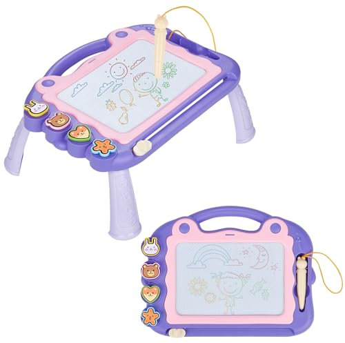 Eucomir Ardoise Magique Enfant,Enfant Tableau de Dessin Magnétique Effaçable à 4 couleurs, 4 Tampons Magnétiqueset 1 Stylet Capacitif,Cadeau Jouets éducatifs pour Bambin,Fille et Garcon, Violet Clair