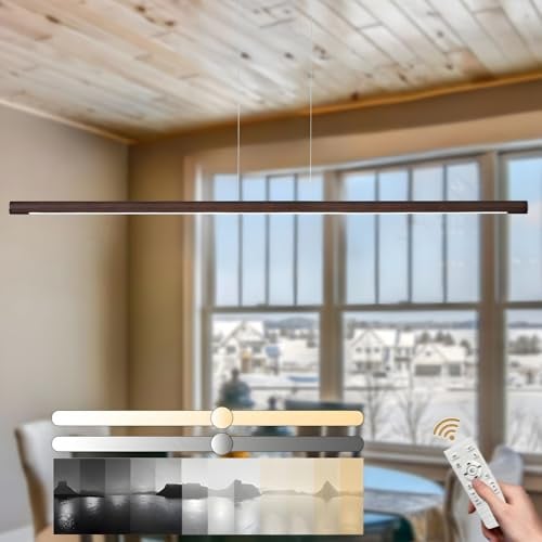 YYUTLUO Zylindrischer Linearer Kronleuchter Aus Holz, Dimmbares Licht Mit Fernbedienung, Hängeschnur 150cm Verstellbar, LED Modernes Minimalistisches Design, Wohnzimmer, Büro, Küche (Braun 120cm)