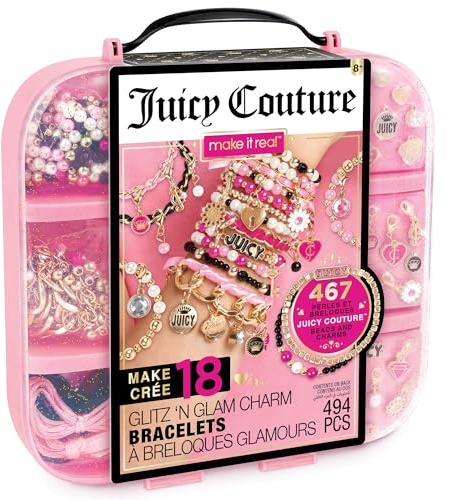 Make It Real Juicy Couture: Glitz 'n Glam Charm Armbänder – 494 Stück DIY Kit, Design & Kreate 18 Schnur & Bänder Armbänder, Bead Jewelry, Aufbewahrungsbox, Mädchen & Kinder 8 +