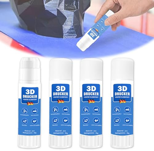3D Drucker Klebestift, 4er 3D Drucker Kleber, Kompatibel mit PLA, ABS, PETG Filament, für Perfekte Haftung auf dem 3D Drucker Druckbett, Verhindert Verformung, Leichtes AblöSen, Wasserlösliche Formel
