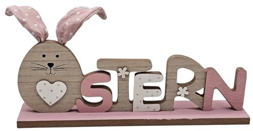 Bambelaa! Osterhase Deko Aufsteller Ostern Schriftzug Zum Hinstellen Holzdeko Osterdekoration Frühling Dekofigur ca. 26 x 5 x 18,5 cm Rosa