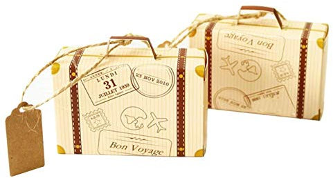 HiyyFloy 2-teilige Partygeschenk-süßigkeitsbox, Mini-Koffer-geschenkbox Für Weltreisen, Vintage-kraftpapier Anhängern Und Sackleinenschnur Für Reise-mottopartys, Brautpartys, Hochzeitsdekorationen