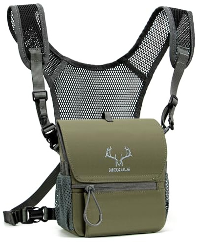 MOXULE Fernglas-Geschirr-Brustpack: Bino-Tasche mit magnetischem Deckel und Regenschutz für die Jagd (grün)