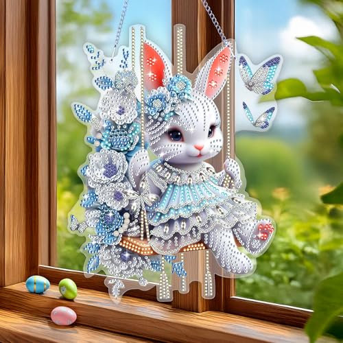 JXAXD Diamond Painting Ostern Osterei, DIY Diamant Painting Osterhase, 5D Diamant Painting Fensterbilder, Fensterbilder Ornamente Diamant Malerei, für Fenster Wand und Eingang Decor, B