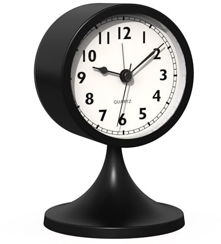 AYRELY® 3 Zoll Wecker analog ohne Ticken, Kleiner Retro Tischwecker, Batteriebetriebene Metalluhr mit Licht für Schlafzimmer, Wohnzimmer, Nachttisch, Regal(Schwarz)