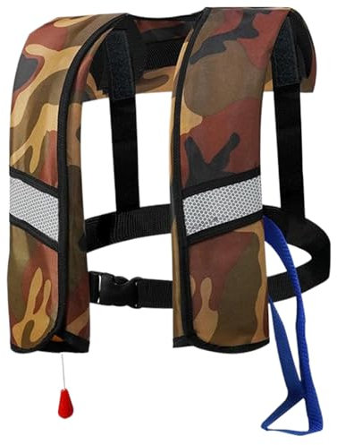 Lebensjacken Automatische aufblasbare Nylonverstellbare Schnalle Schwimmweste mit reflektierenden Streifen und Pfeifen tragbarer Wassersportweste für Erwachsene, Kinder (kein Gaszylinder), Army Green