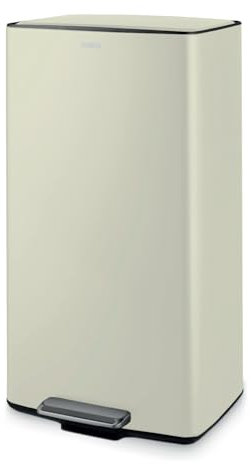 Tower T838020C 40L Rectangular Pedal Bin with Removable Inner Bucket and Filter Compartment, Durable Carbon Steel, Cream
