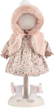 Llorens 1025908 Puppenkleidung für 35 cm Puppen, Kleider-Set Romantik mit Blümchen-Kleid und kuschliger Kapuzen-Weste, Puppenoutfit, Puppenzubehör