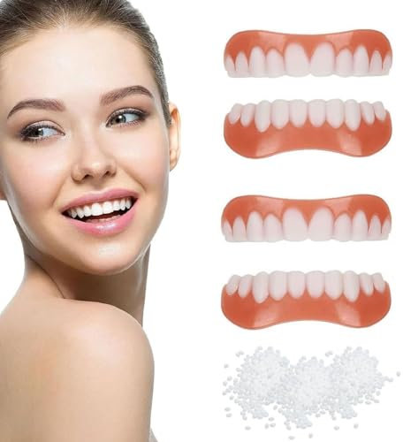 2 Pièces Prothèse Dentaire Silicone, Dentier Provisoire, Ensemble de Fausses Dentier, Dents en Haut et en Bas, Bouche Complète, Silicone Facette Dentaire Protégez Vos Dents, Pour Homme Et Femme