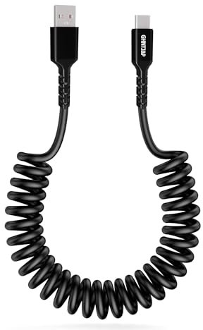 GHNTJAP Coiled USB to USB C Cable,【0.4M-1.2M】 Retractable Fast Charging USB C Charger Cable for CarPlay,Android Auto,for iPhone 16 15 Pro Max Plus,Galaxy S24 S23 S22