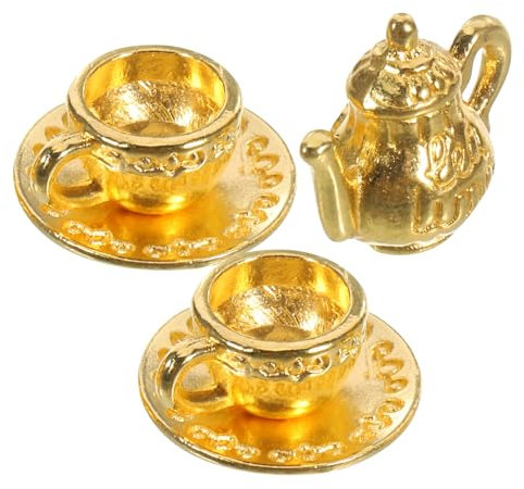 Abaodam 1 juego de mini tetera de metal de estilo vintage con taza decorativa de cocina para decoración del hogar, oficina, hotel, restaurante