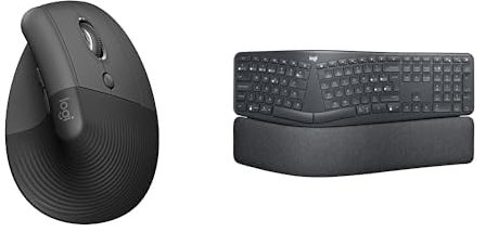 Logitech Lift Ratón Ergonómico Vertical, Inalámbrico, Bluetooth o receptor Logi Bolt USB, clics Silenciosos, 4 botones, ERGO K860 Teclado inalámbrico, ergonómico - Teclado partido,QWERTY ESP - Grafito
