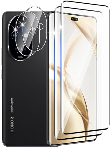 DXULWLM 2+2 Piezas Cristal Templado para Honor 200 Pro,con protector de Lente de cámara,HD transparente,3D Cobertura Completa,Dureza 9H,Sin Burbujas,Anti-Arañazo Protector de Pantalla