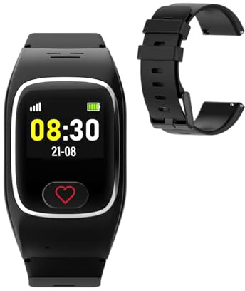 James B8 Notruf mit Ersatzarmband & Sicherheitsuhr für Senioren – GPS, Sturzerkennung, SOS-Knopf, Pulsmessung, Gesundheitsfunktionen, Familien-App, lauter Alarm – Schwarz – inkl. SIM