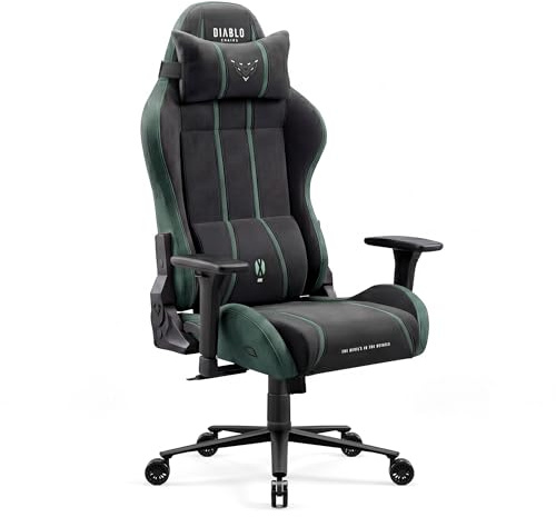 Diablo Ergonomischer Gaming Stuhl Stoff für große Menschen mit 3D Armlehnen | Gaming Chair XXL mit Memory-Foam-Kopfkissen, Lendenstütze, Dual-Layer-Sitz, 140° Rückenlehne und atmungsaktivem Stoff