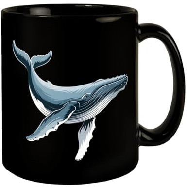speecheese Buckelwal Tasse, schwarze Kaffeetasse für Tierliebhaber | Schwarze Kaffeetasse mit Buckelwal Illustration für Tierliebhaber und Meeressäuger, 300 ml, 9 cm, spülmaschinenfest