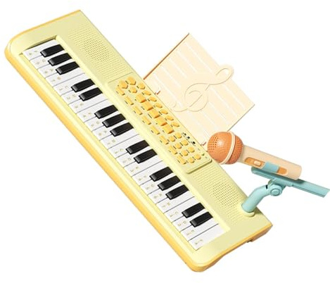 Omquot Tastiera di Musica Organo Elettronico 37 Tasti Giocattolo Educativo per Bambini Batteria Integrata Microfono, Custodia in Plastica (Giallo)