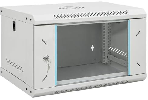 Teenpull 6HE Armadio di rete da parete da 19 pollici, IP20, in acciaio laminato a freddo, 53 x 40 x 30 cm, con porta in vetro e serratura per NAS, RAID, HDD, SSD, Ethernet, LAN, rete domestica