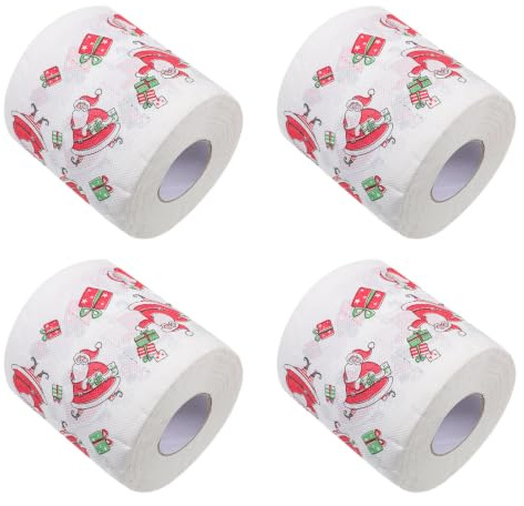 Weihnachten Party Klopapier 4 Rollen Papier mit Weihnachtsmotiv | Einweg, Saugfähigkeit, Premium Qualität, Lustiges Muster, Geschenkidee, für Festliche Toilette