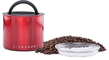 Planetary Design Airscape Stainless Steel Coffee Canister | Food Storage Container | Patented Airtight Lid | Push Out Excess Air and Preserve Freshness (Small, Candy Apple Red)