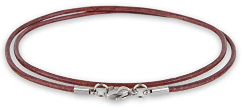 Auroris Echtleder Kette 2 mm mit Karabinerverschluss aus Edelstahl Farbe/Länge wählbar - antikbraun / 80 cm