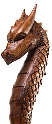 WINDALF Mittelalter Wanderstab Drache Draconis 180 cm Mediaval Drachen Zaubererstab Alchemisten Wanderstock Handarbeit aus Holz