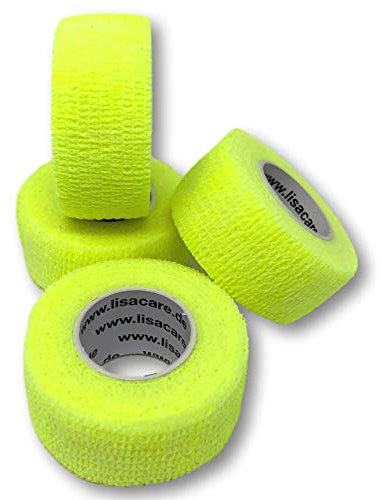 LisaCare selbsthaftendes Pflaster - elastisches, wasserfestes, staub- fett- und schmutzabweisendes Pflaster - Neongelb - 4 Rollen á 2,5cm x 4,5m