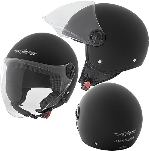 A-pro Casque Jet Moto Scooter Quad Avec Visiere ECE 22 Noir Mat L